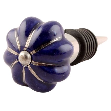 Navy Blue With Silver Line Medium Ceramic Wine Stopper